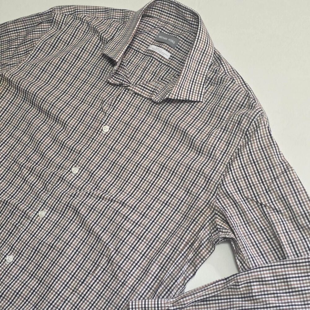 Michael Kors Men's XL 17 32/33 Slim Fit Travel Stretch long sleeve button up